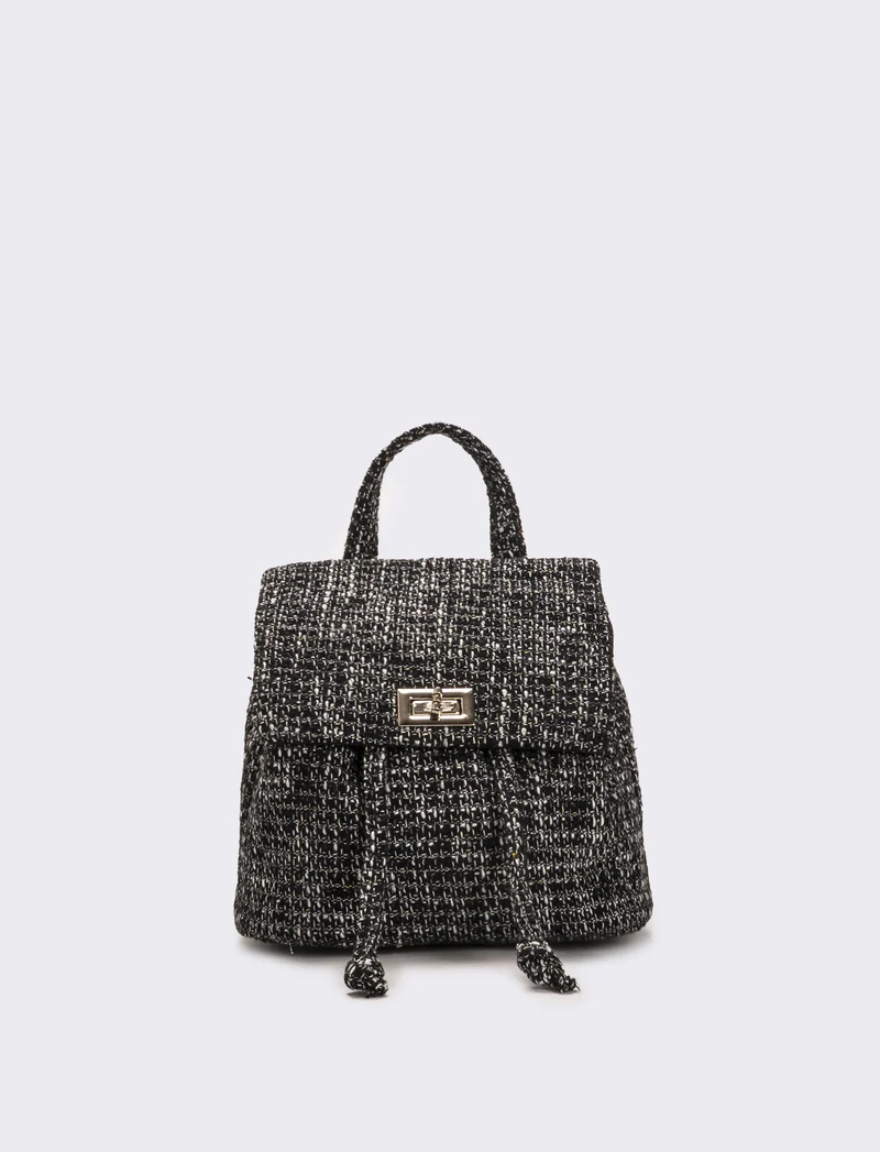 Zaino bambina in tessuto boucle - Nero