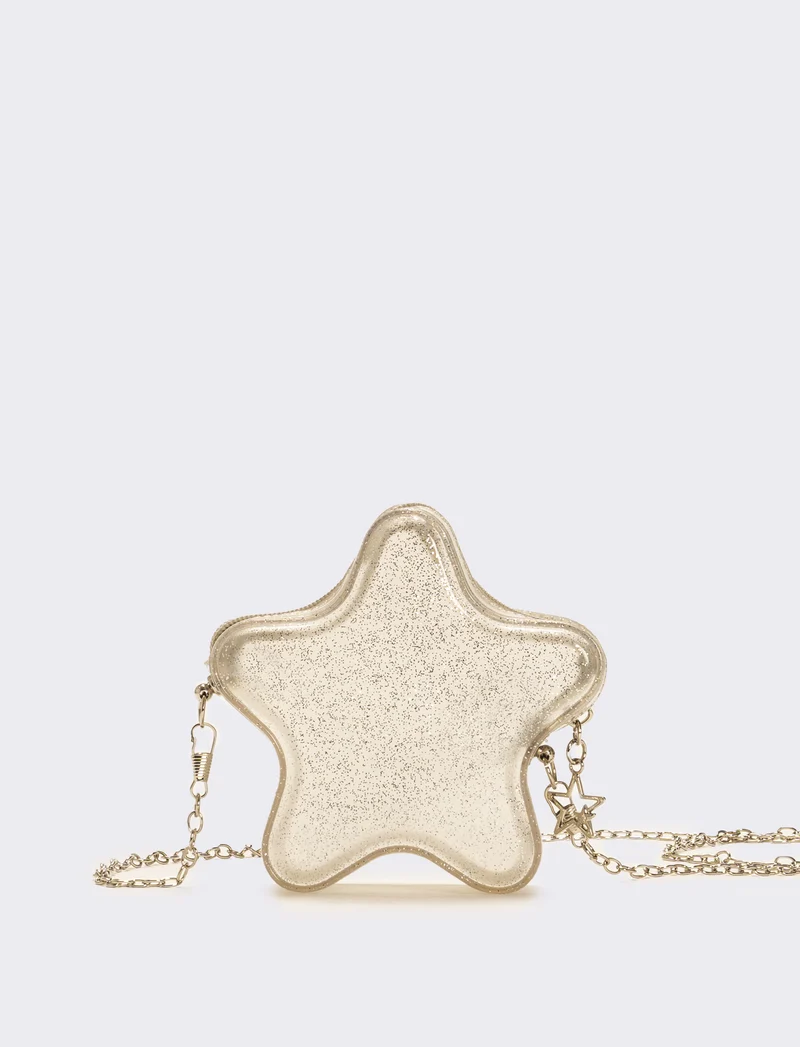 Borsa bambina gommata stella glitter con tracolla - Argento