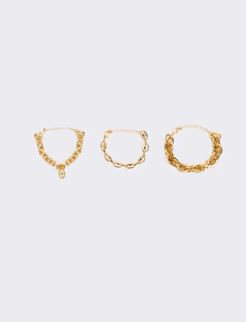 Card 3 bracciali varie catene - Oro