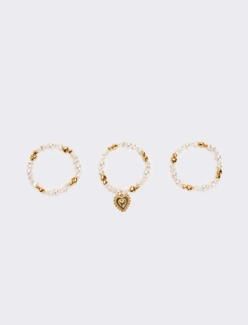 Bracciale tre fili perline elastico - Oro