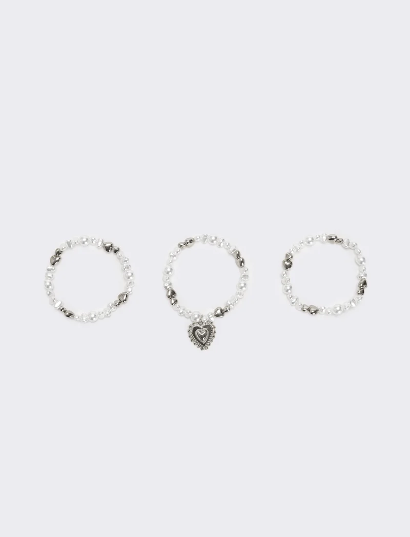 Bracciale tre fili perline elastico - Argento