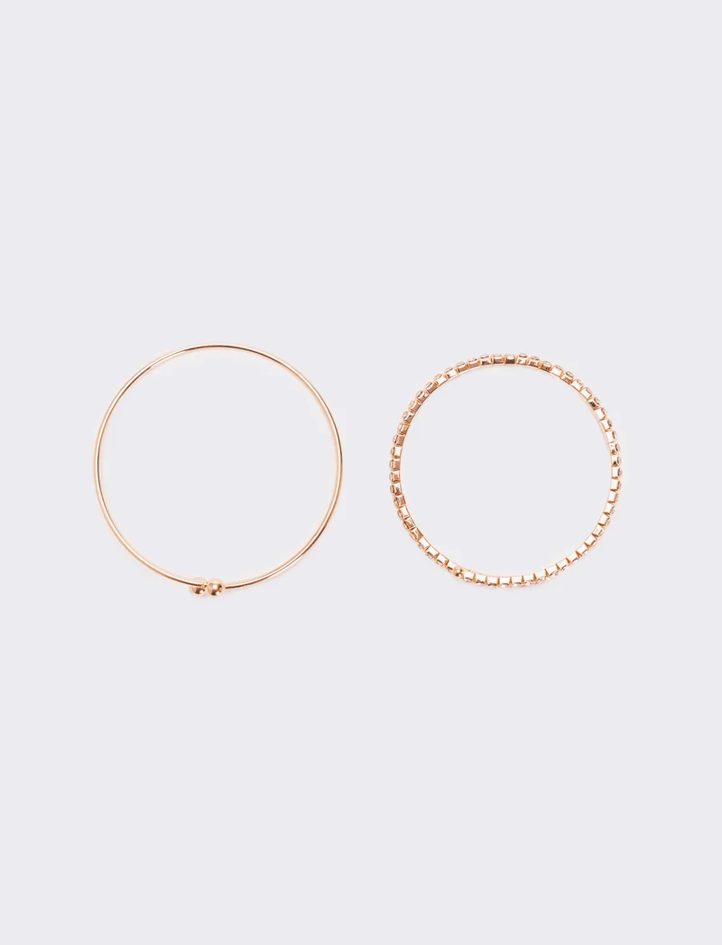 Due bracciali semirigidi con strass - Oro rosa