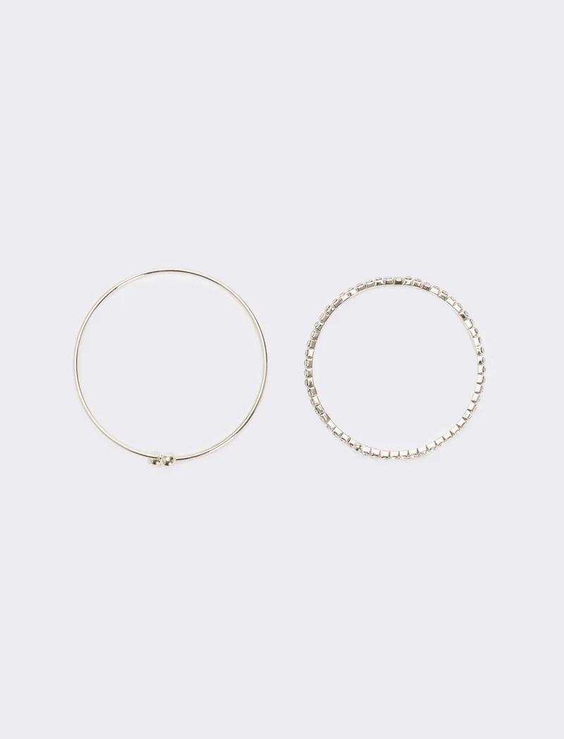 Due bracciali semirigidi con strass - Argento