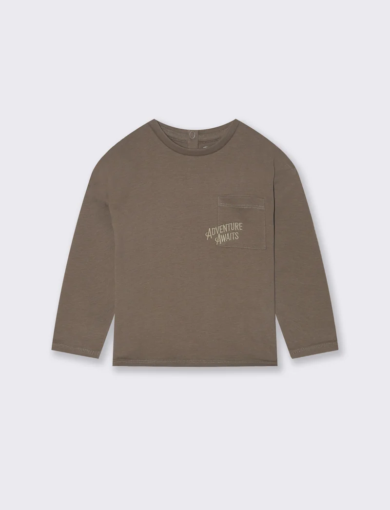 T shirt con tasca - Grigio fango