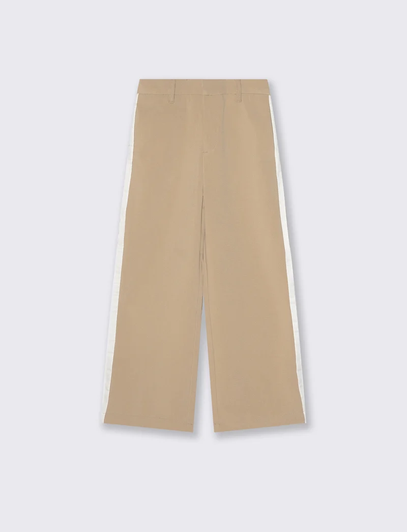 Pantaloni da bambina con bandine laterali a contrasto. - Beige