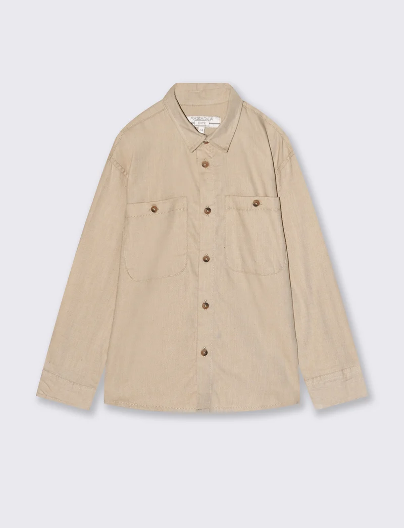 Camicia in flanella con tasche - Beige