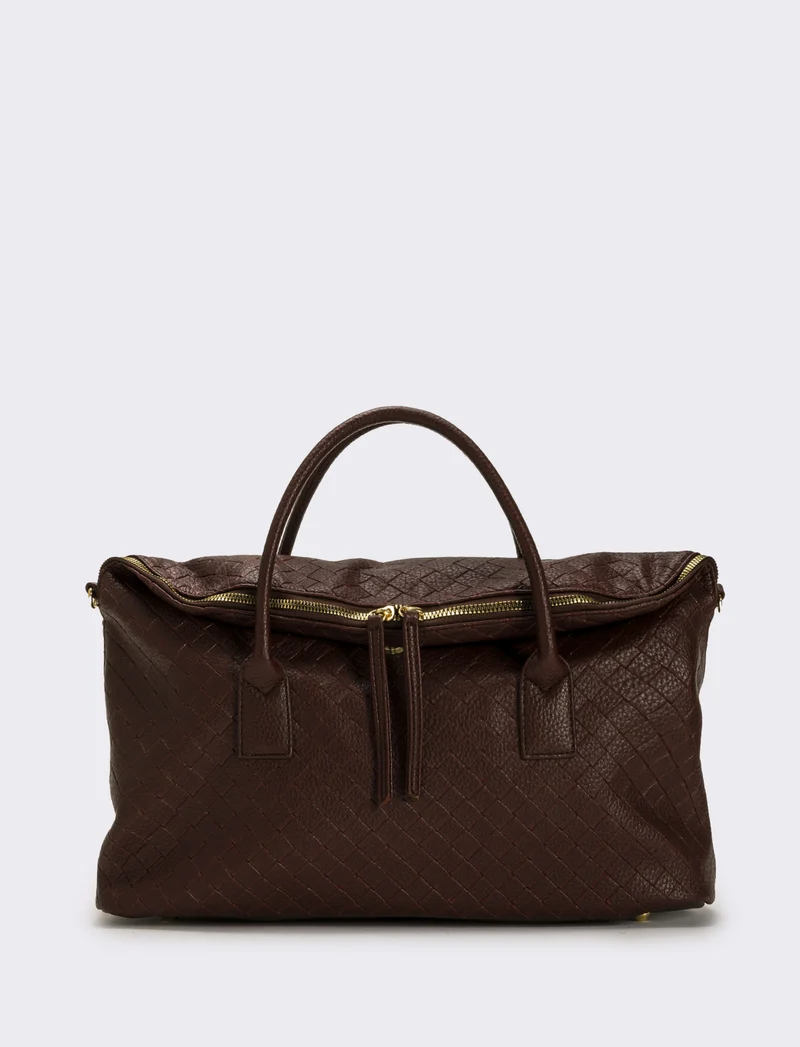 Borsa con patta mezzaluna doppio cursore donna - Marrone