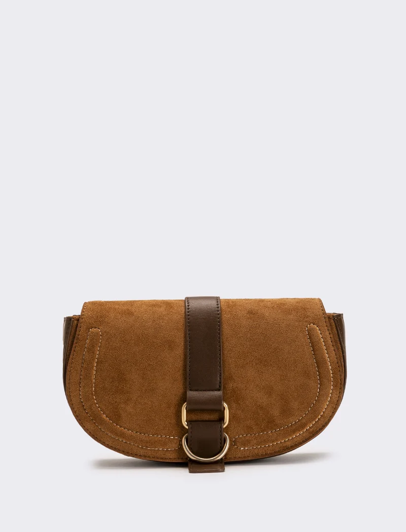 Tracolla in suede con patta donna - Moro