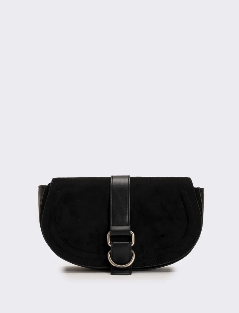 Tracolla in suede con patta donna - Nero