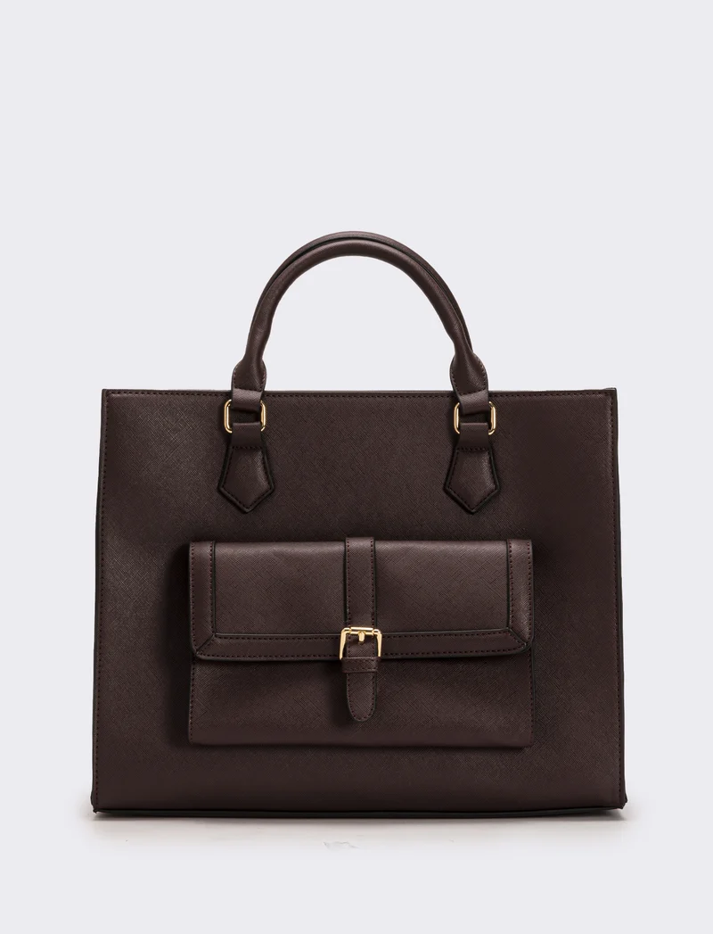 Borsa con tasca grande e tracolla in saffiano donna - Moro