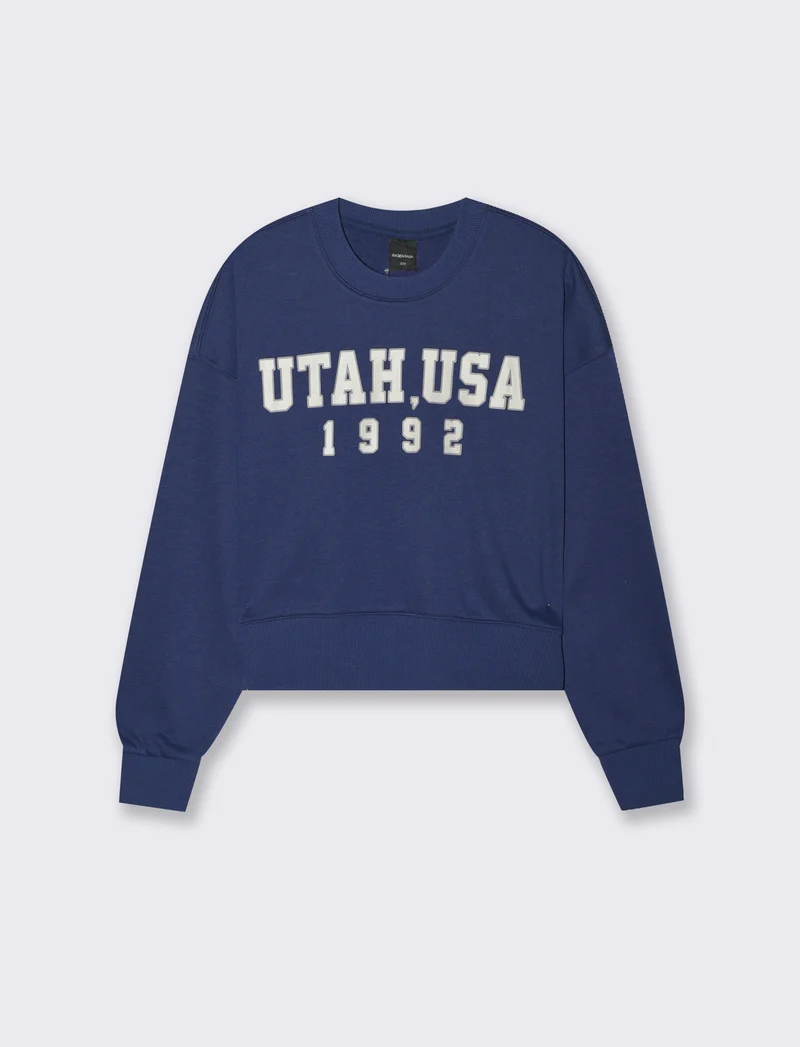 FELPA CROP CON STAMPA - Blu scuro