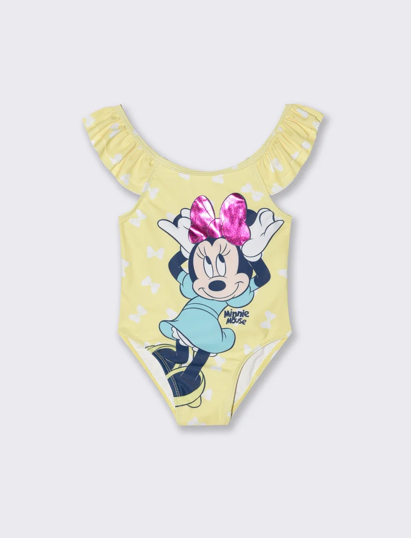 Costume intero con doppia rouche da neonata - Giallo