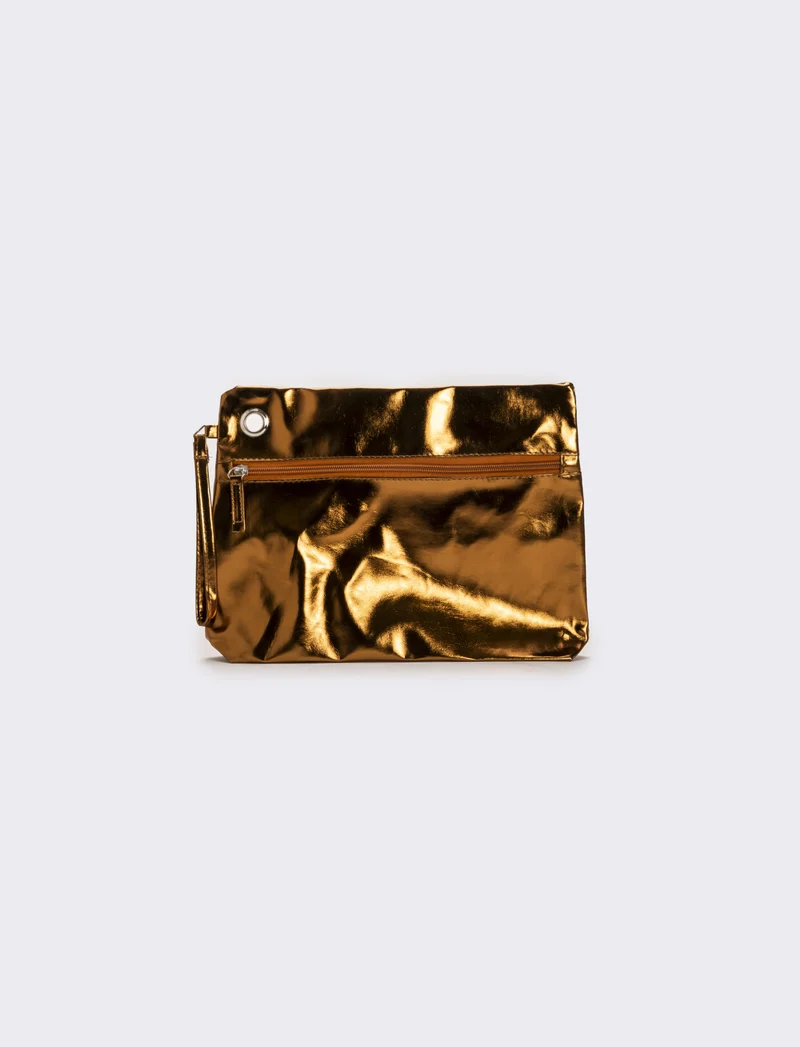 Pochette donna in vernice liscia con maniglia - Bronzo