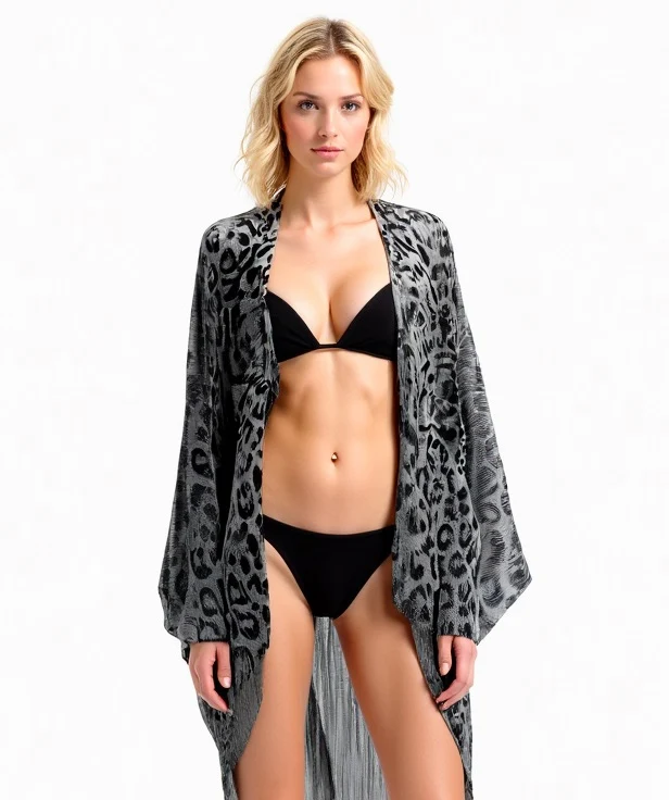Copricostume mare donna in rete animalier - Argento