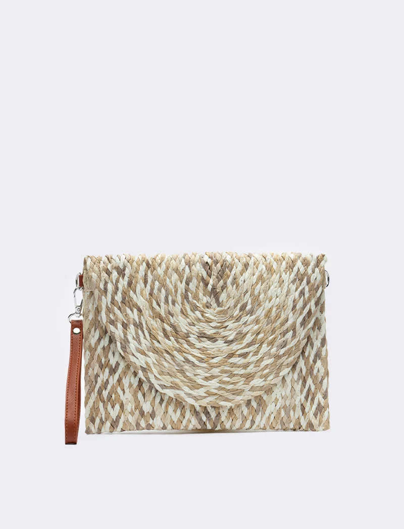Pochette donna a lettera multicolor - Beige