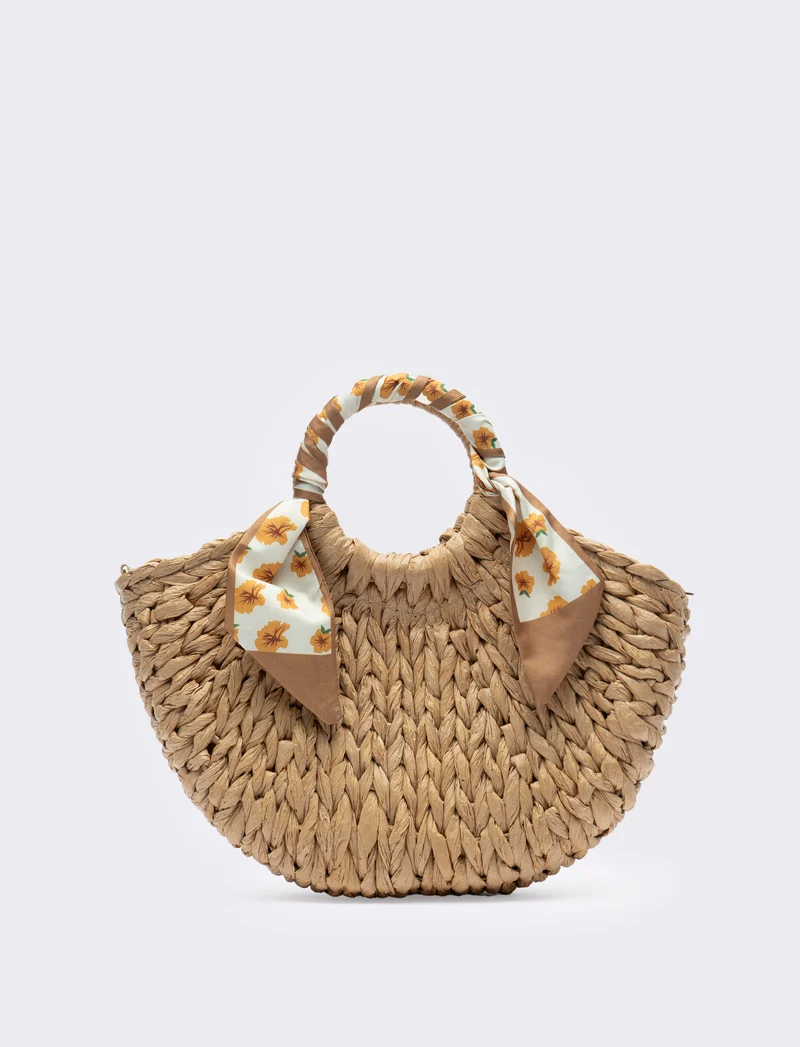 Borsa con manico tondo e foulard - Marrone