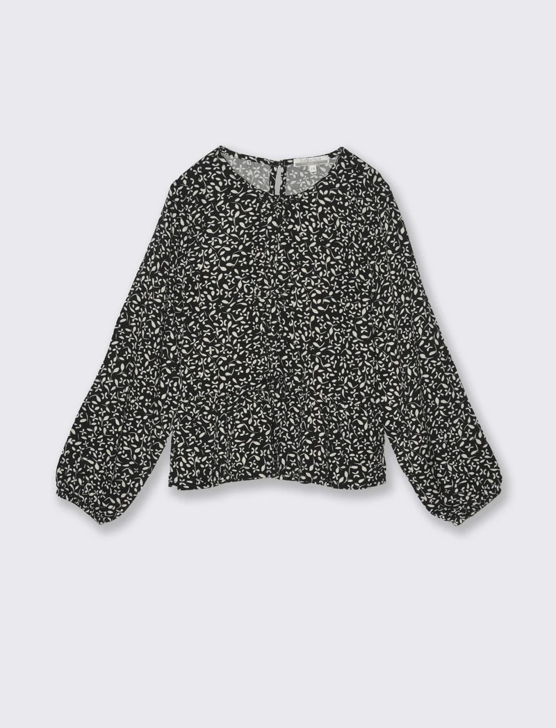 Blusa stampata da bambina. - Nero