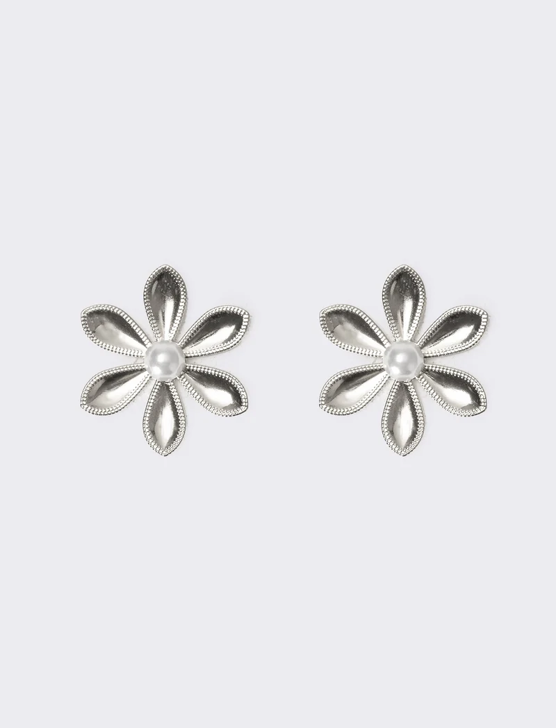 Orecchini donna margherita con perla - Argento