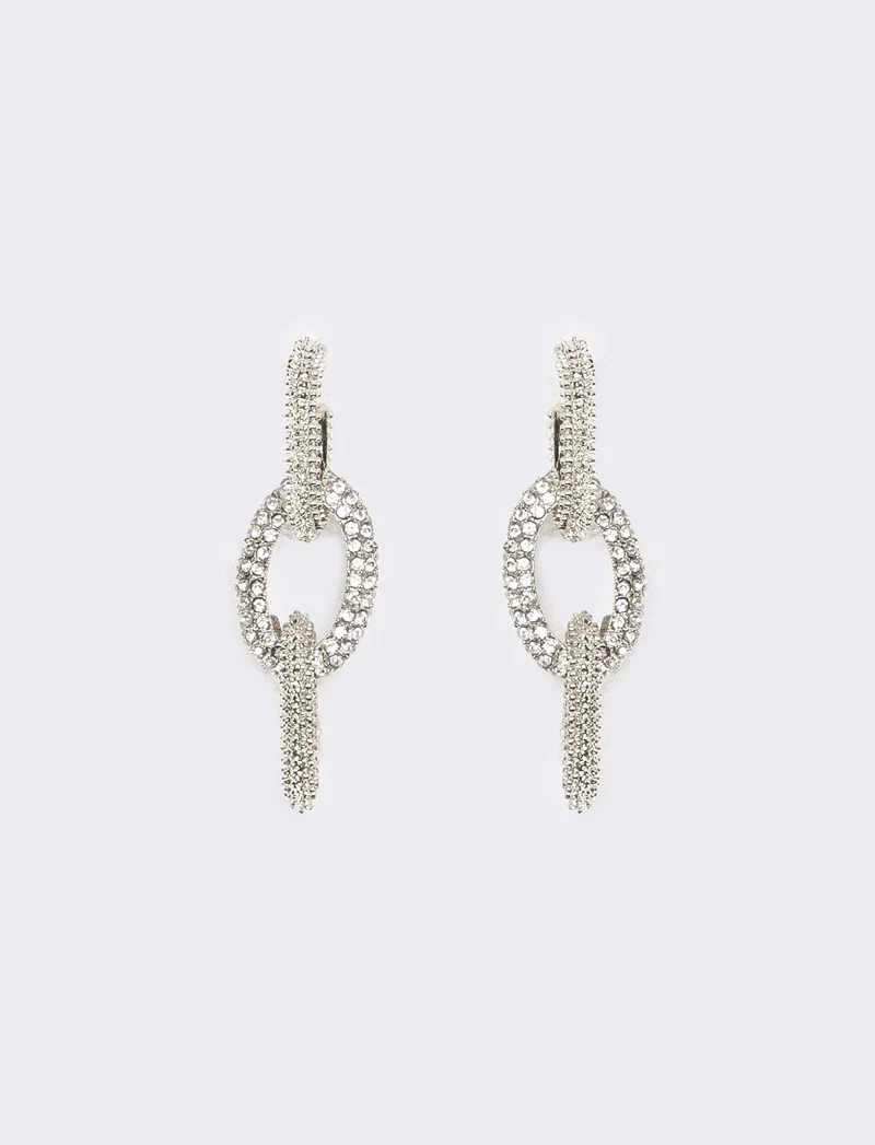 Orecchini donna catena con strass - Argento