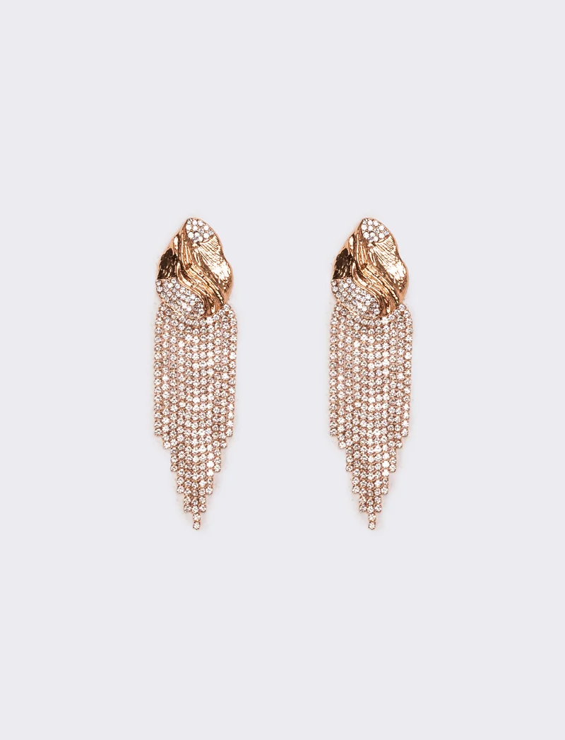 Orecchini donna con cascata strass - Rosa