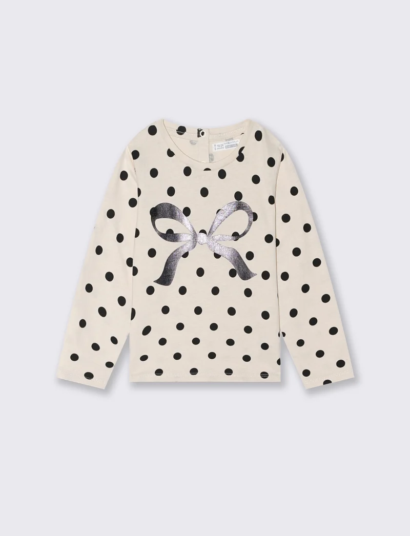 T shirt con fantasia e stampa - Beige