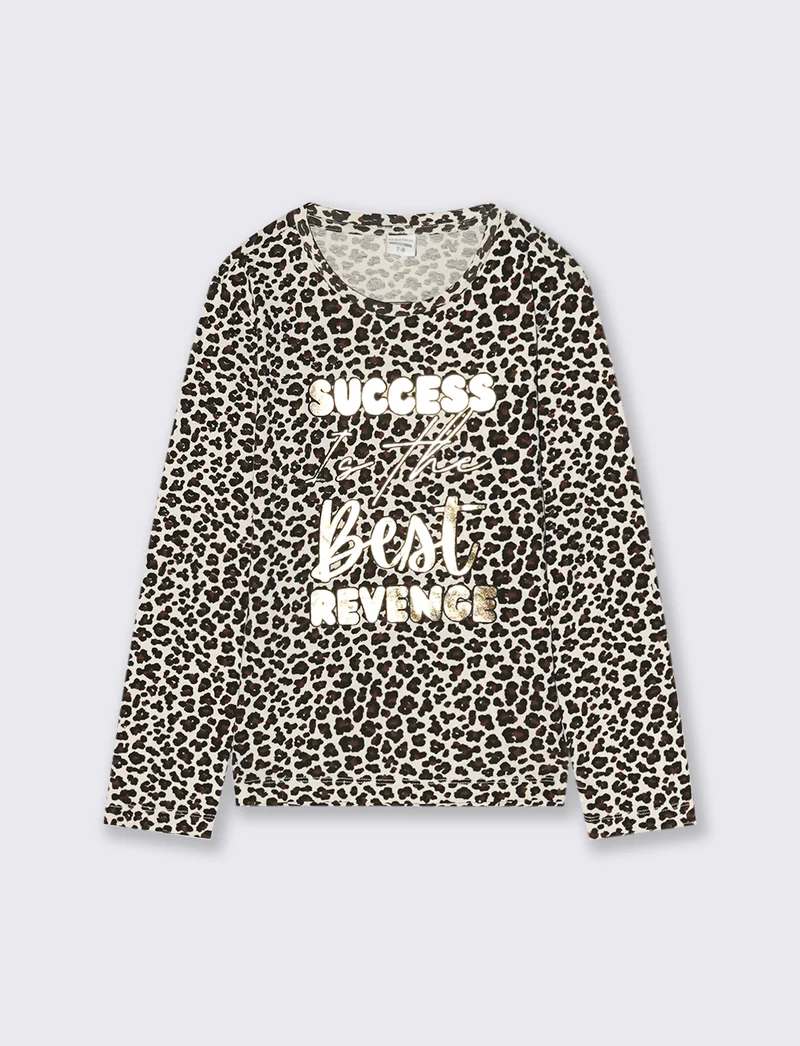 T-shirt in jersey stampata da bambina - Leopardato