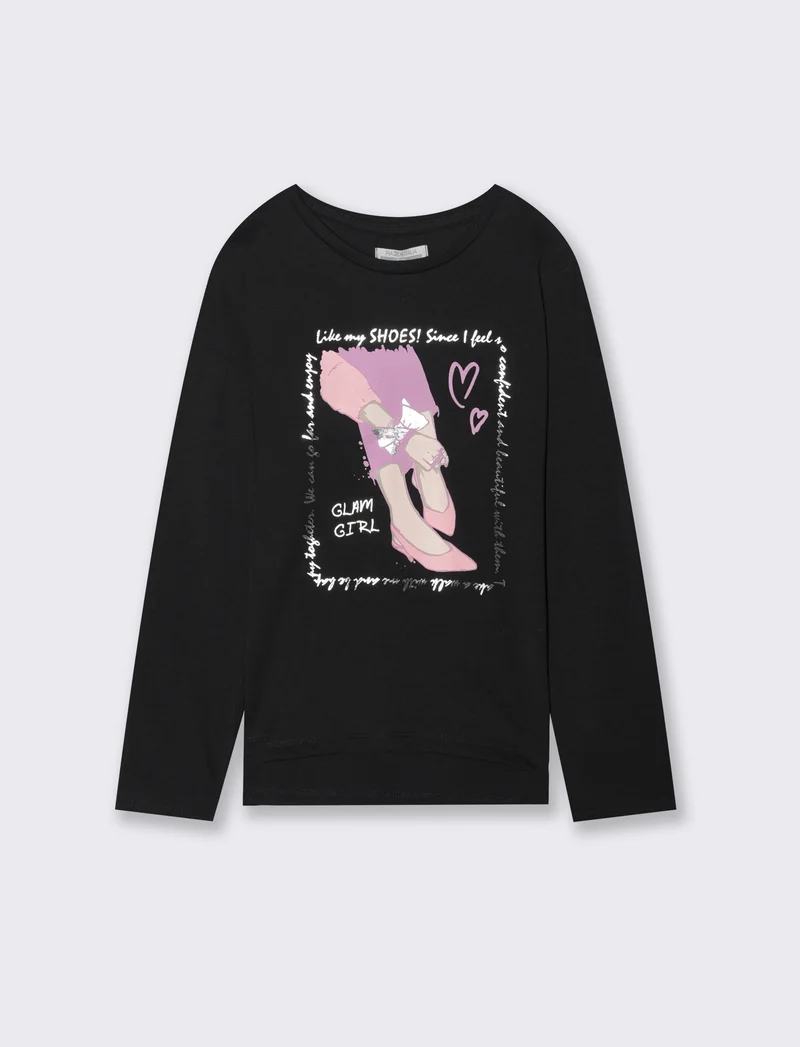 Maglia manica lunga in cotone. - Nero