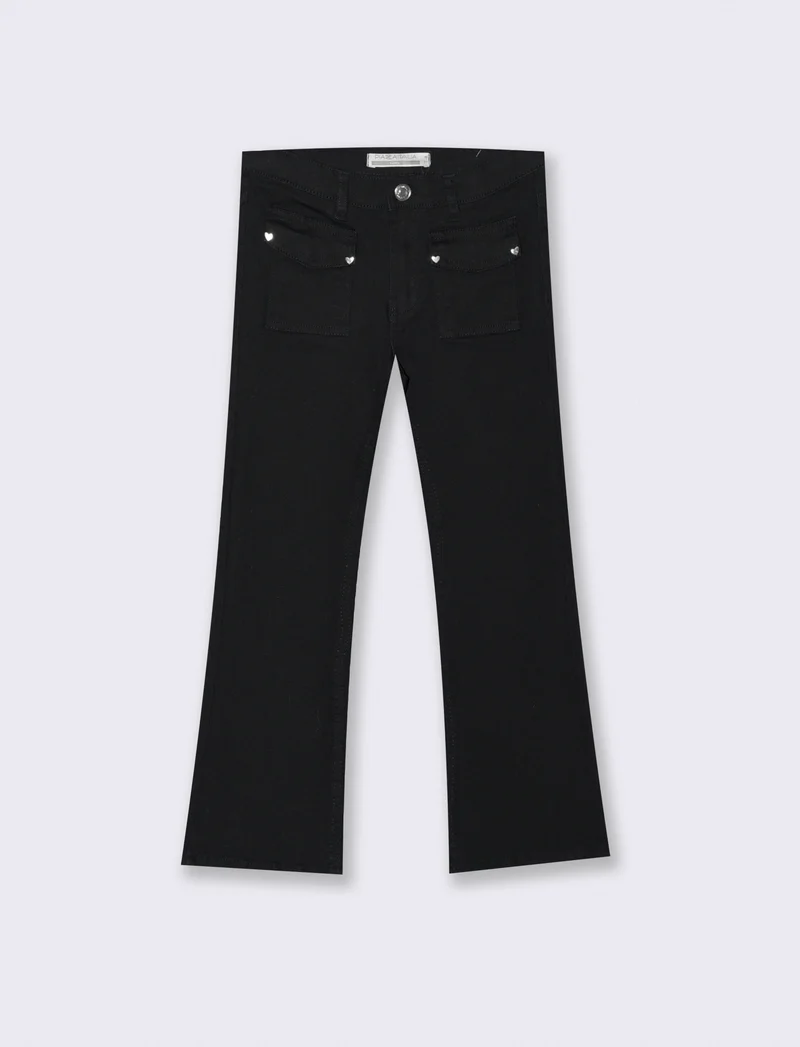 Pantaloni flare in cotone. - Nero