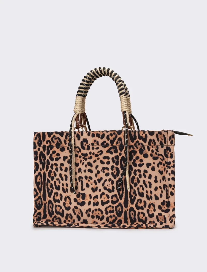 Shopper donna leoparadata con manico corda - Marrone