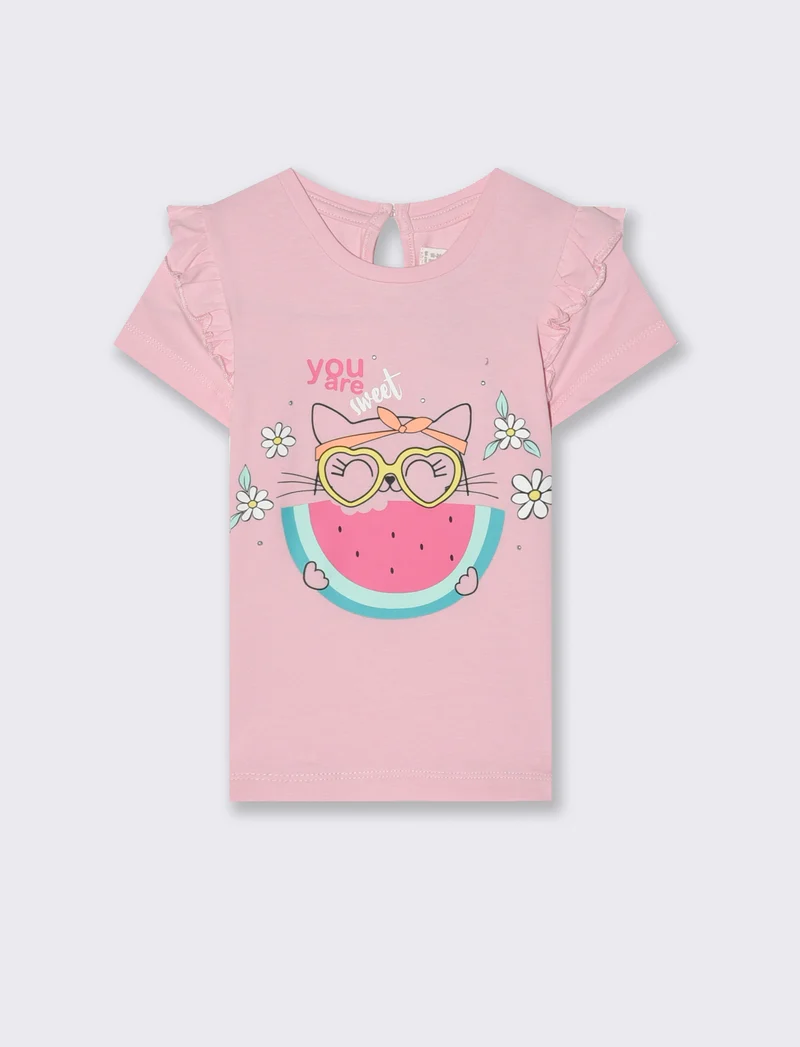 T-shirt con rouches alle spalle da neonata - Rosa