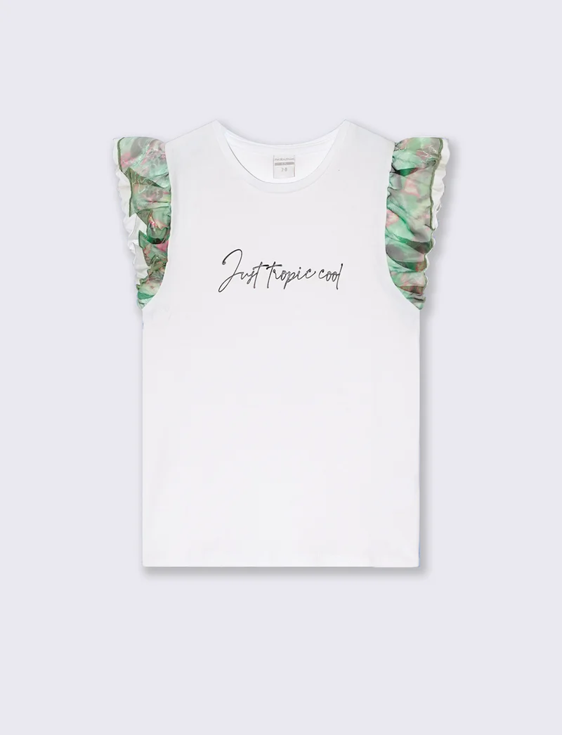 T-shirt maniche a contrasto da bambina - Bianco