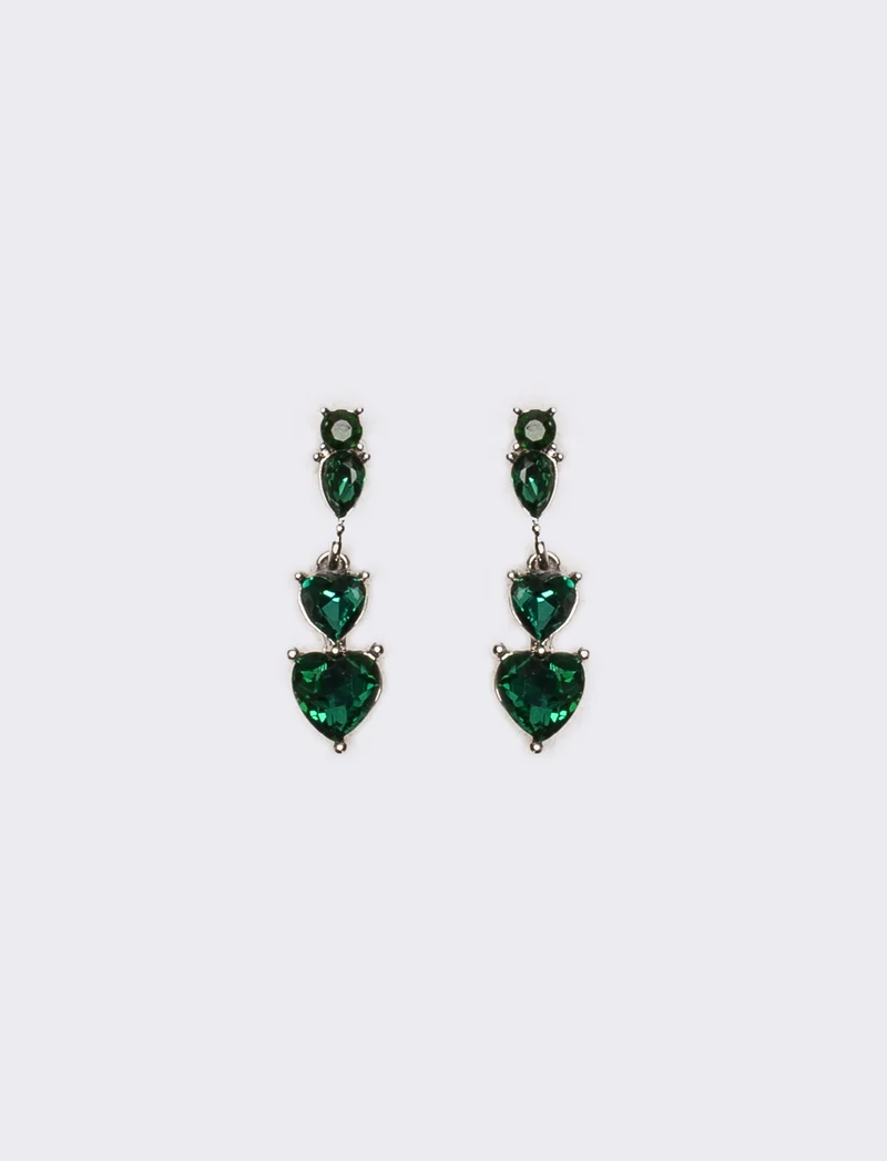 Orecchini donna 3 cuori strass - Verde