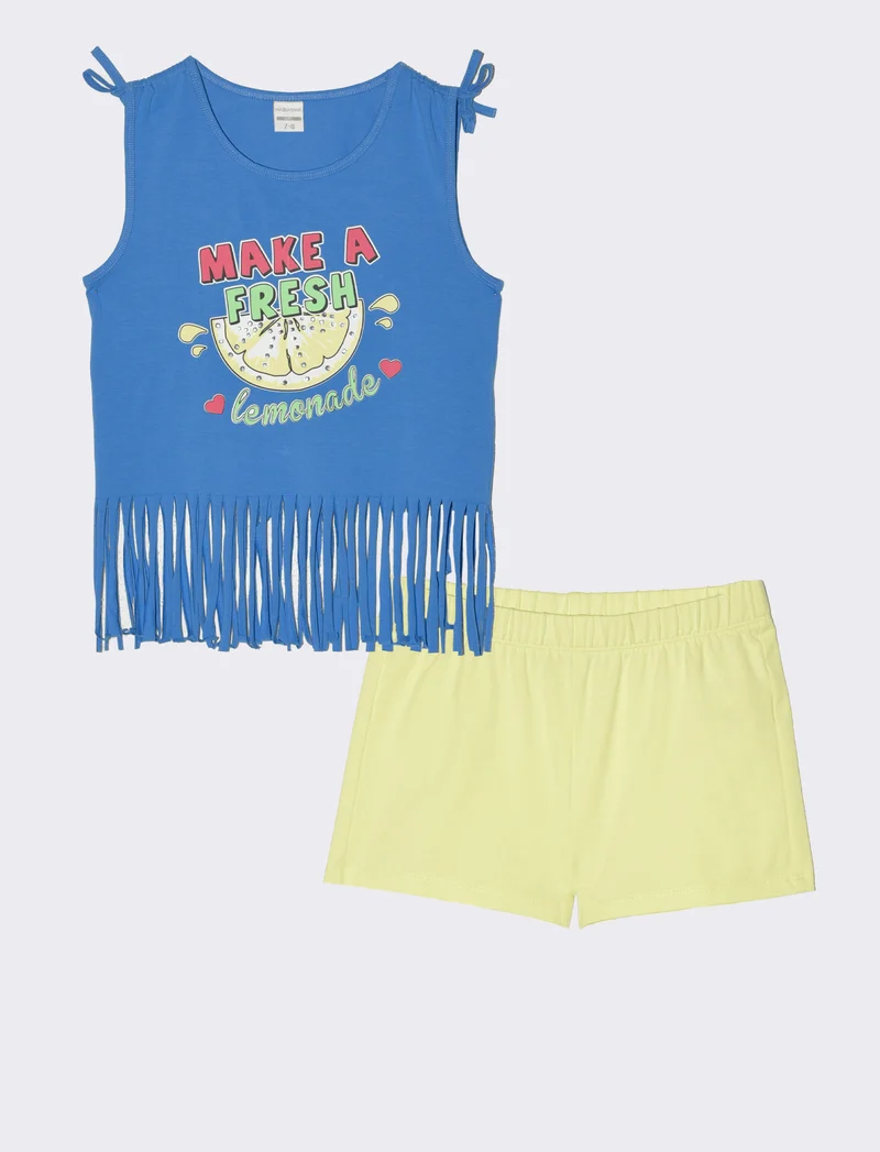 Set due pezzi composto da short e top da bambina - Blu cobalto