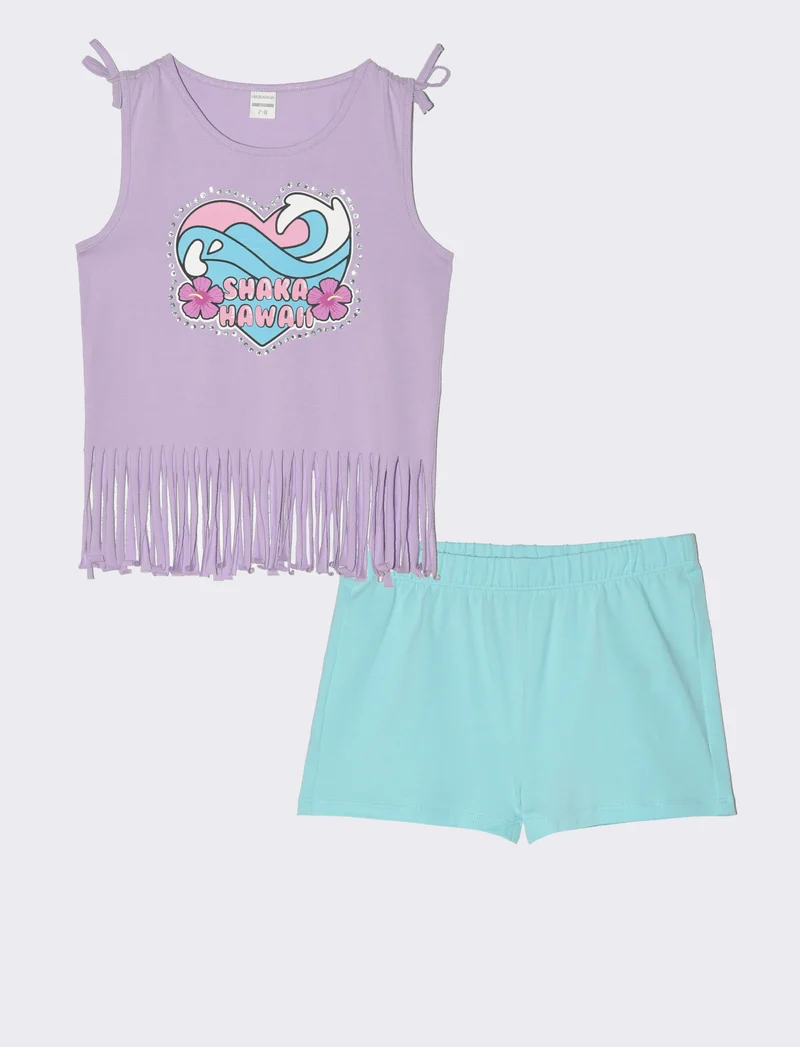 Set due pezzi composto da short e top da bambina - Lilla