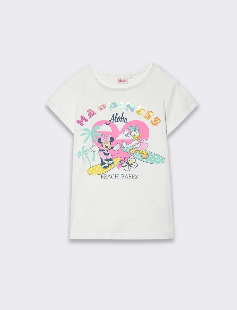 T-shirt Disney Minnie and Daisy con paillettes da bambina - Bianco