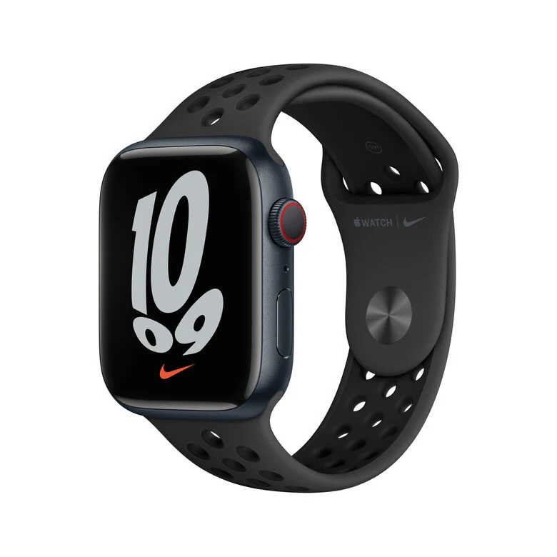 Apple Watch Nike Series 7 GPS + Cellular, 45mm Cassa in Alluminio Mezzanotte con Cinturino Sport Antracite/Nero