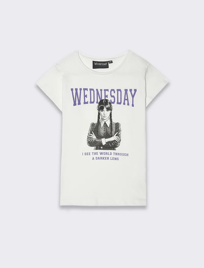 T-shirt Halloween Wednesday da bambina - Bianco