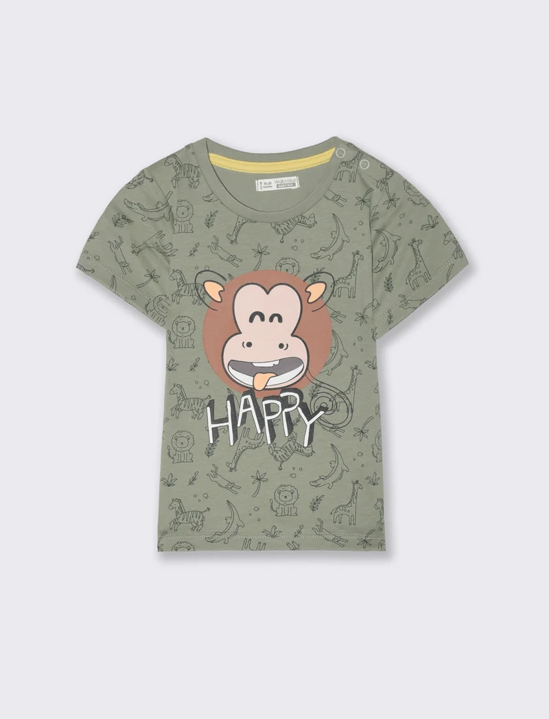 T shirt all over con stampa da neonato - Verde salvia