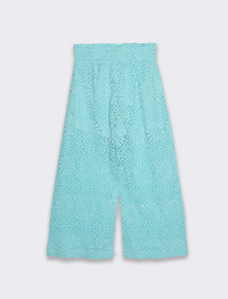 Pantalone in pizzo macramè da bambina - Verde acqua