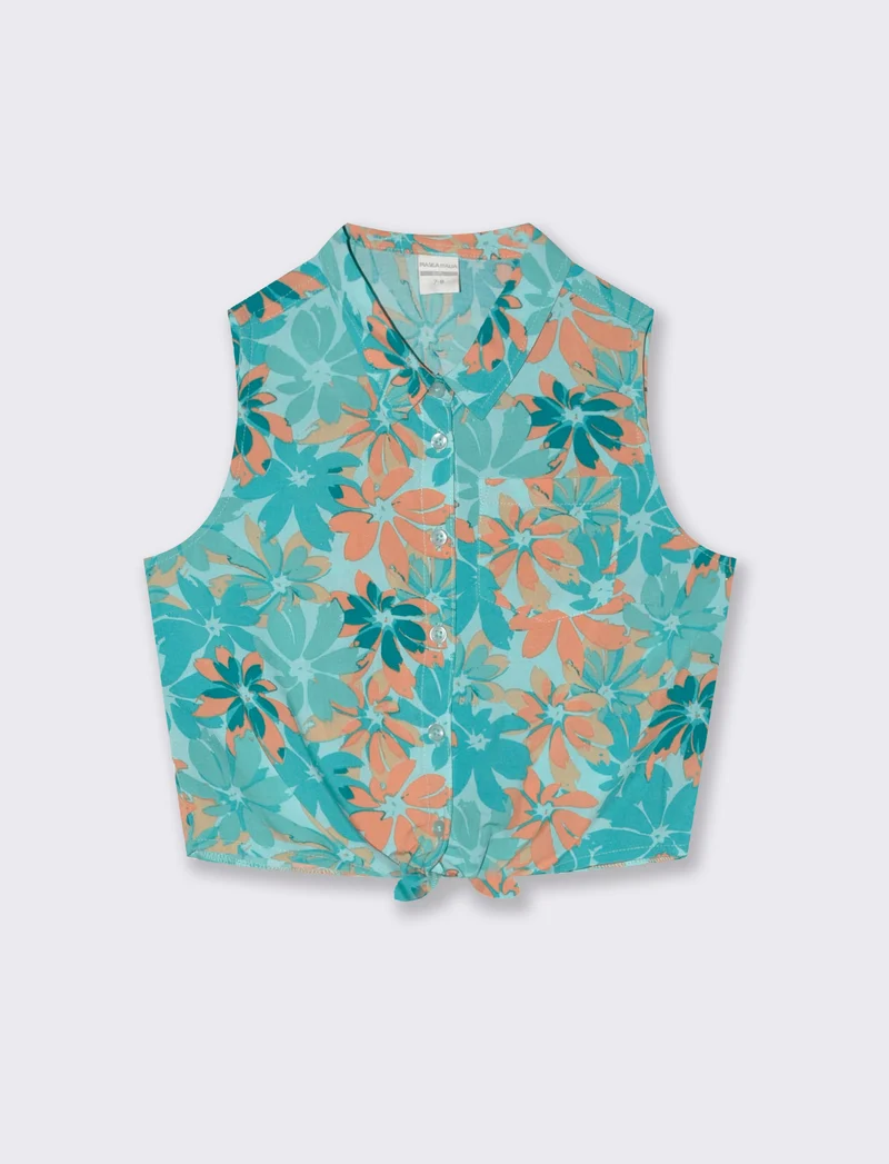 Camicia manica corta con fiocco da bambina - Verde
