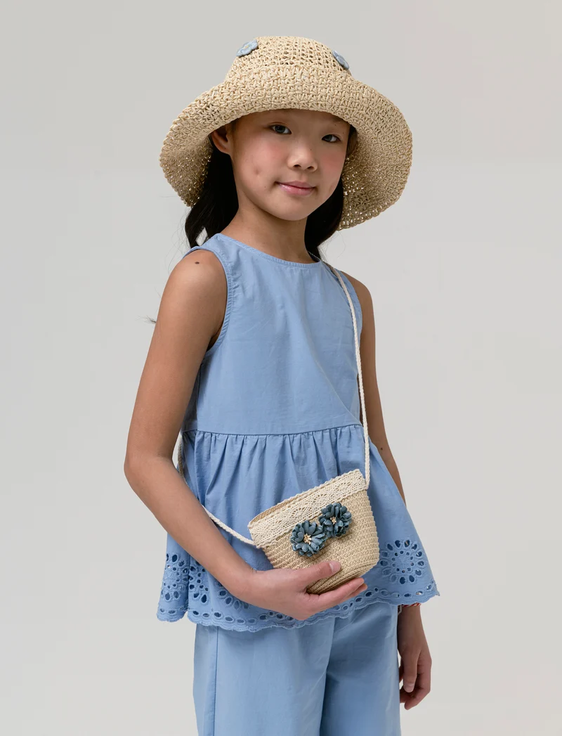 Borsa bambina tracollina con fiori - Blu