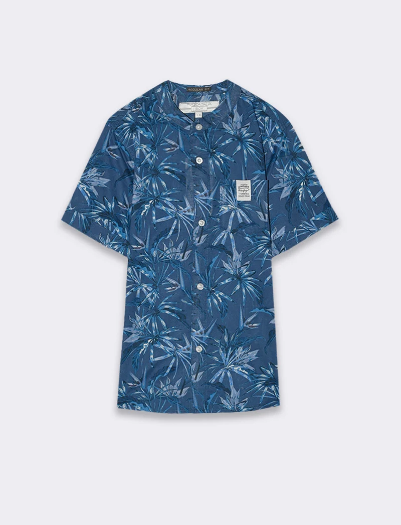 Camicia mezza manica stampata da bambino - Blu cobalto