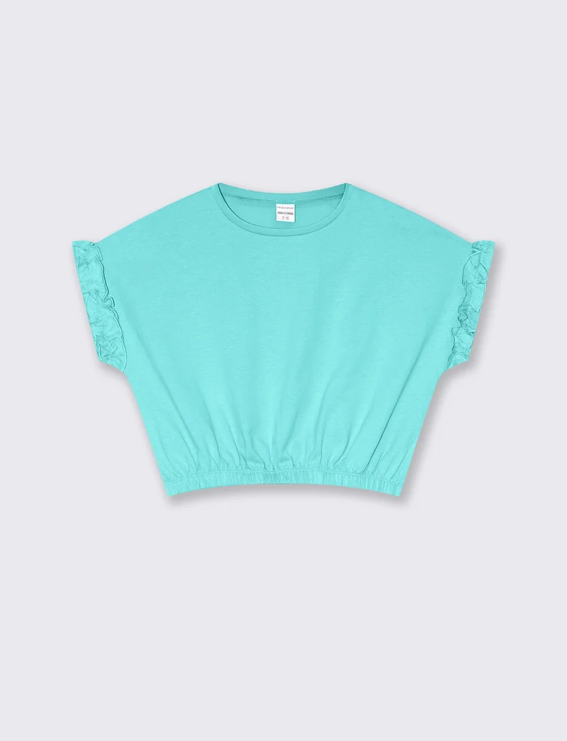 T-shirt estiva da bambina con rouches - Verde acqua