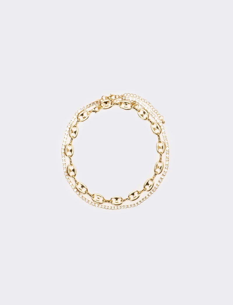 Collana donna strass e catena - Oro