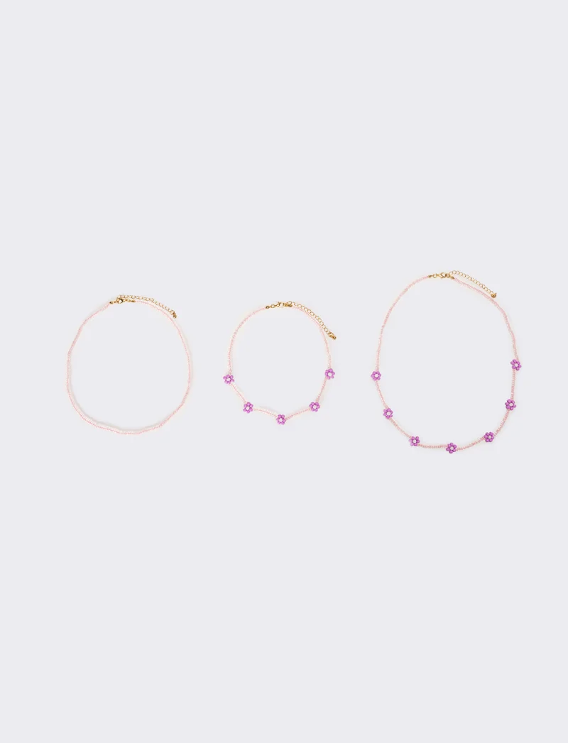 Collana donna fili di conteria con fiori - Rosa