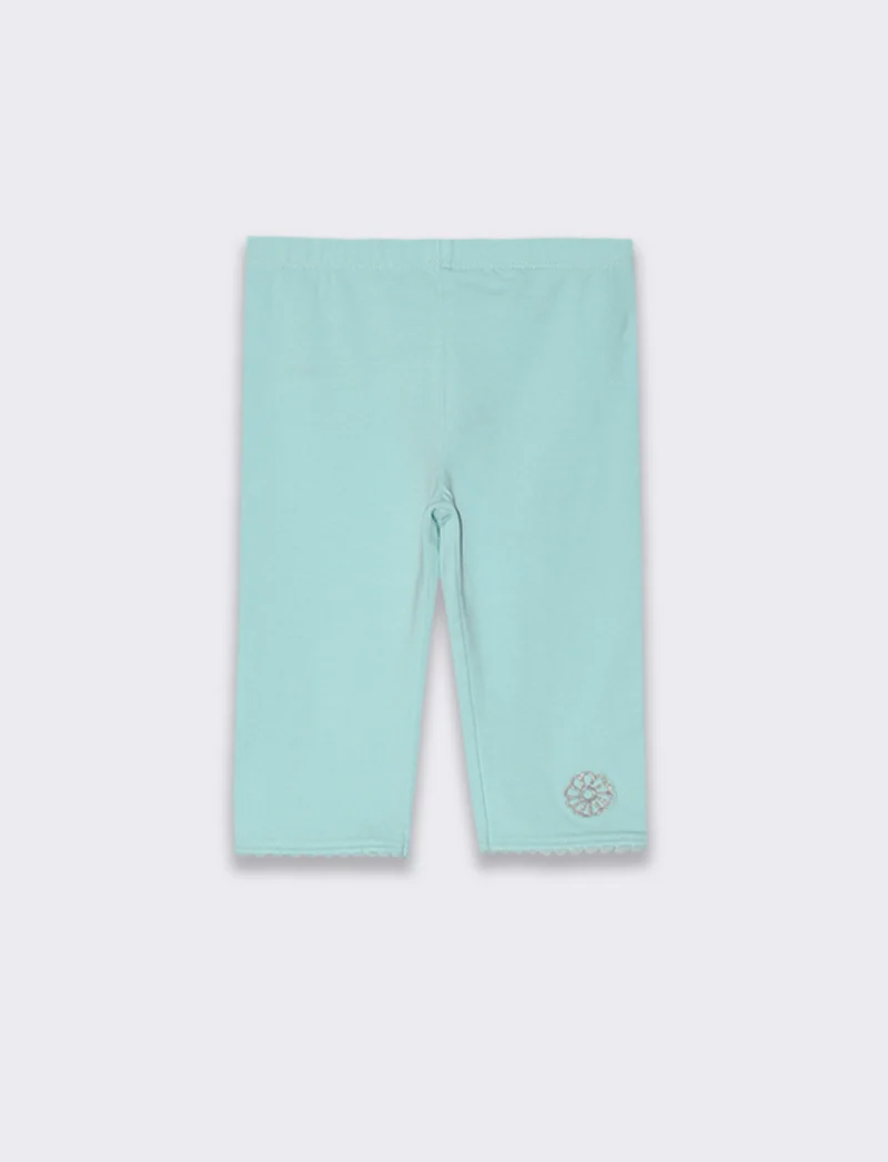 Leggings con ricamo da neonata - Azzurro
