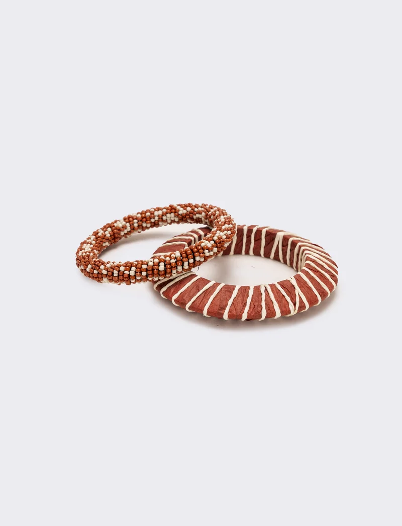 Bracciale donna 2 paia conteria raffia - Arancio