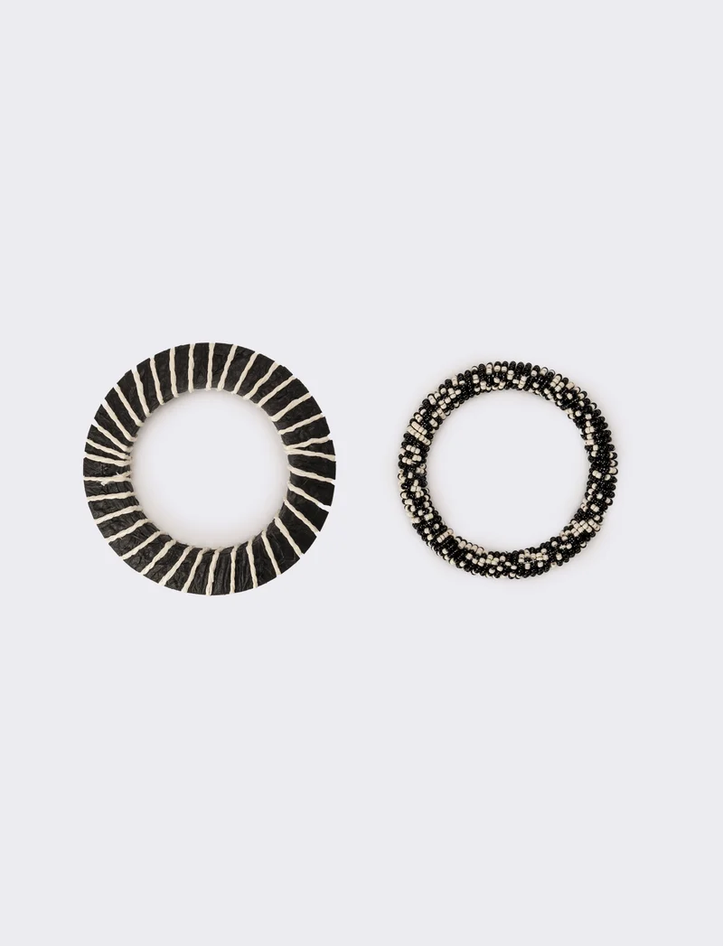 Bracciale donna 2 paia conteria raffia - Nero
