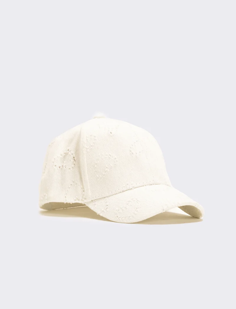 Cappello bambina cuori denim - Bianco