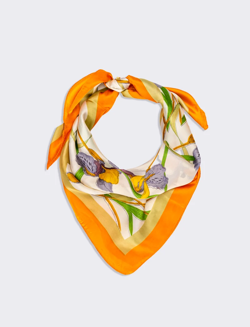 Foulard donna fantasie assortite fiori 70x70cm - Arancio